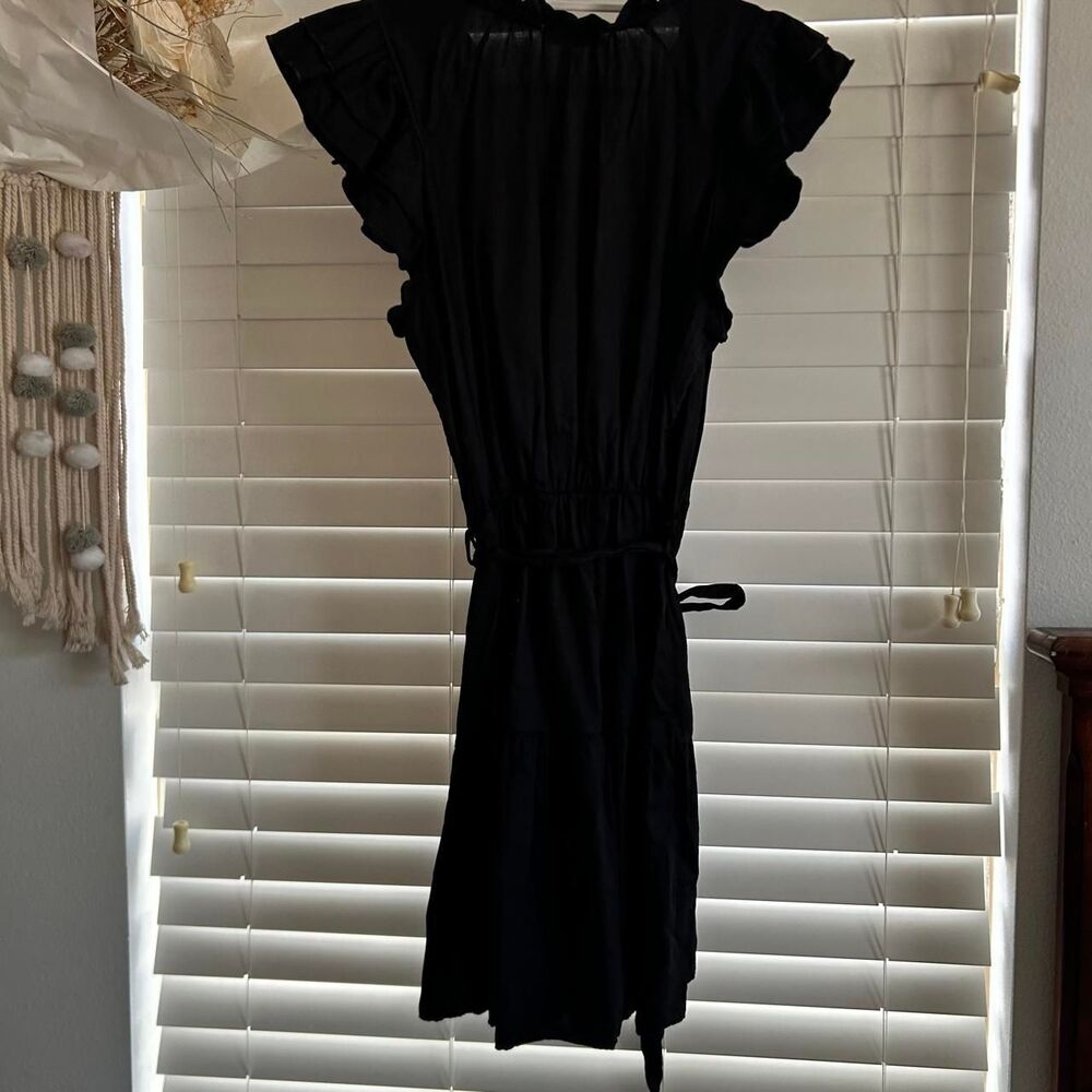 STARK X black ruffle tie waist mini dress XS romantic coquette preppy - Picture 4 of 6